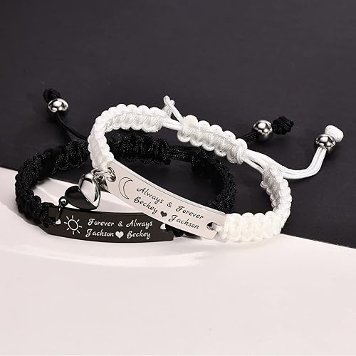 Miniatura 5 de MEALGUET Pulsera personalizada para él pulsera trenzada hecha a mano con nombre grabado, regalo para novio, marido, papá, regalo personalizado para