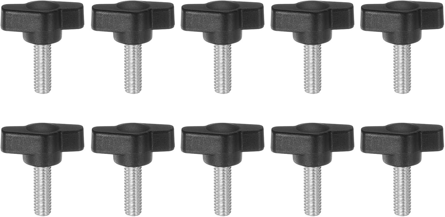 HARFINGTON 10pcs Tee Wing Knobs Thumb Screws M6 x 16mm Standard Male Thread Plastic T/Z Knobs Adjustable Handles Hand Clamping Knobs Grip Thumbscrew, Black