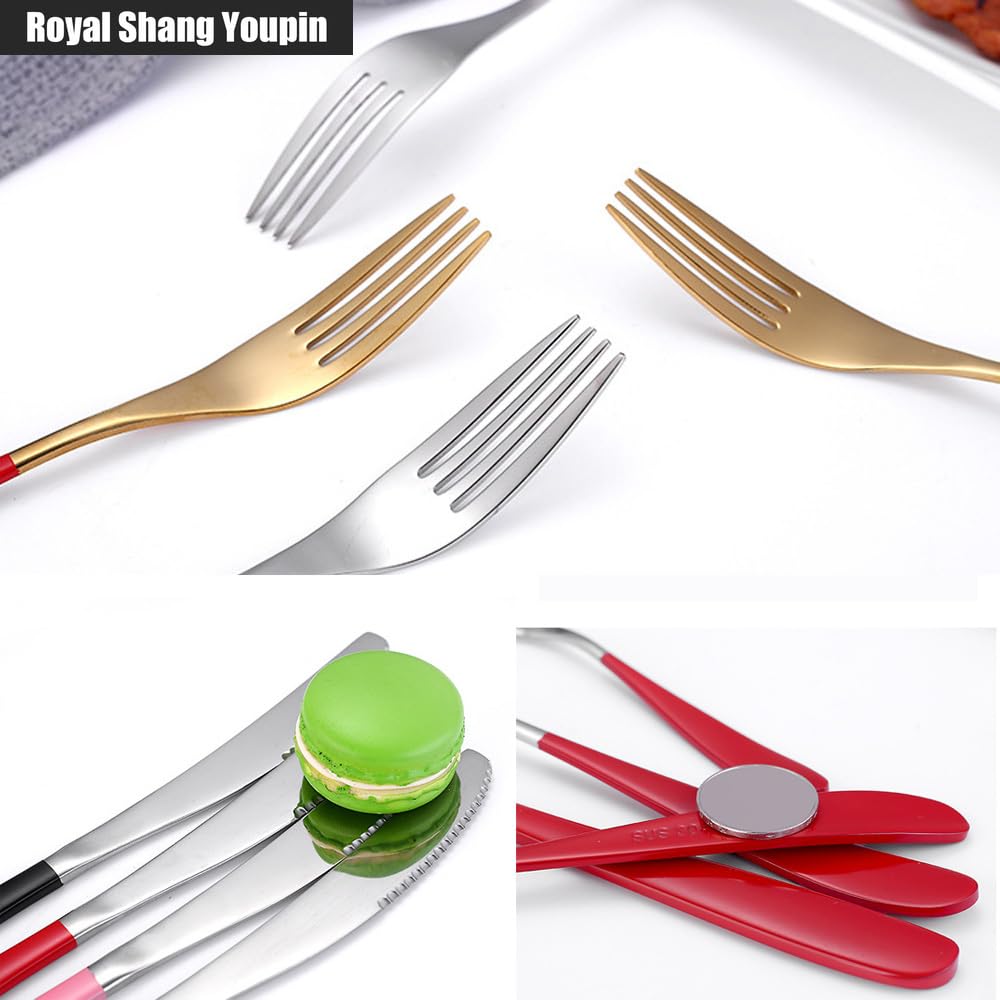 Manico Ispessente Cucina Posate in Acciaio Inossidabile Stoviglie Posate Set Di Posate Coltello Da Bistecca Forchetta Cucchiaio Cucchiaino (Verde Argento,16 pezzi)