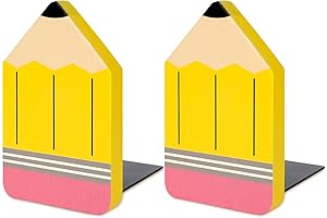 Cute Book Ends: Whaline Yellow Pencil Wood Bookends for Heavy Books