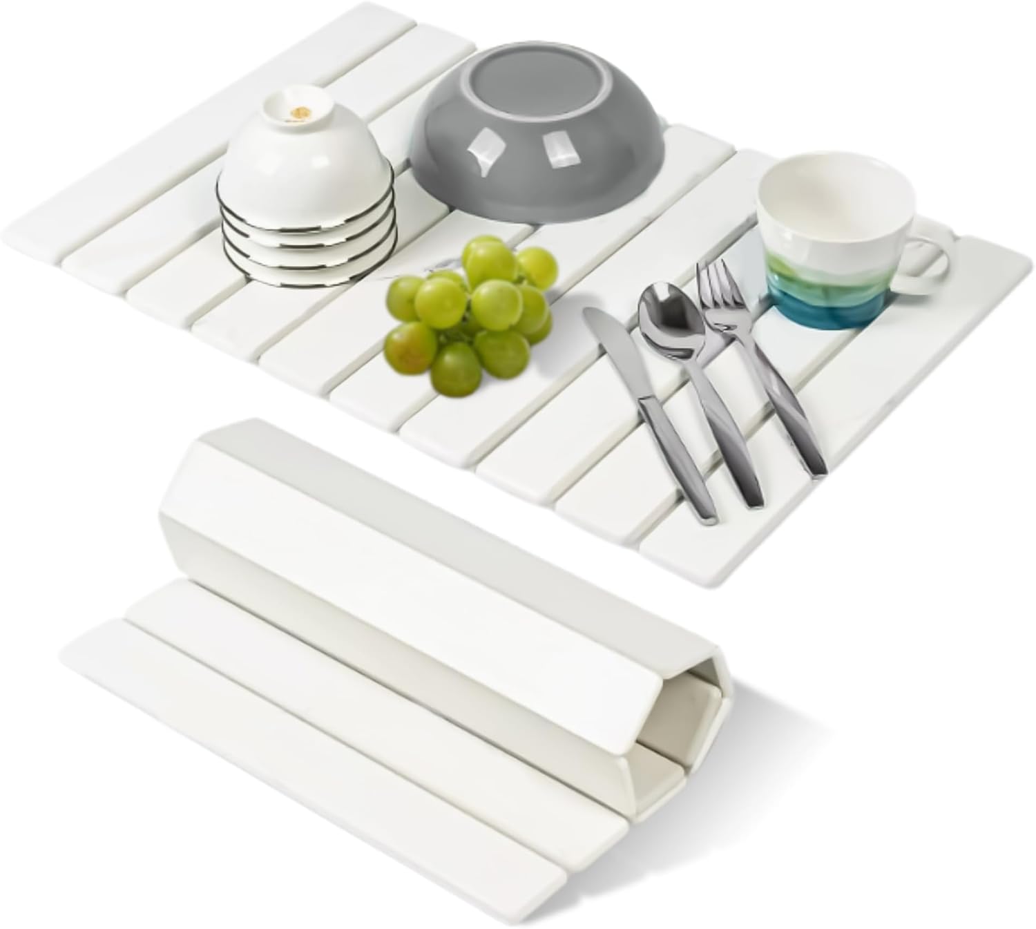 Large Stone Dish Drying Mat for Kitchen Counter, 24”x16”, Fast Drying, Diatomaceous Earth Mat, Super Absorbent Folding Mat for Dishes, Bottles, Glasses, Heat-Resistant, Non-Slip (White, 24" x 16")