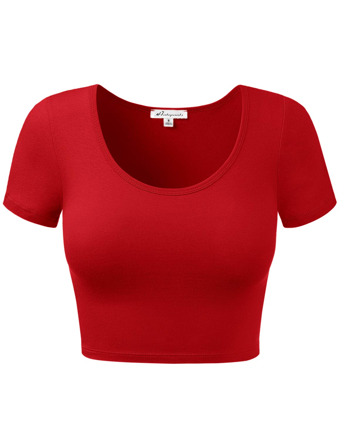 Women's Cotton Basic Scoop Neck Crop Top Short Sleeve Tops