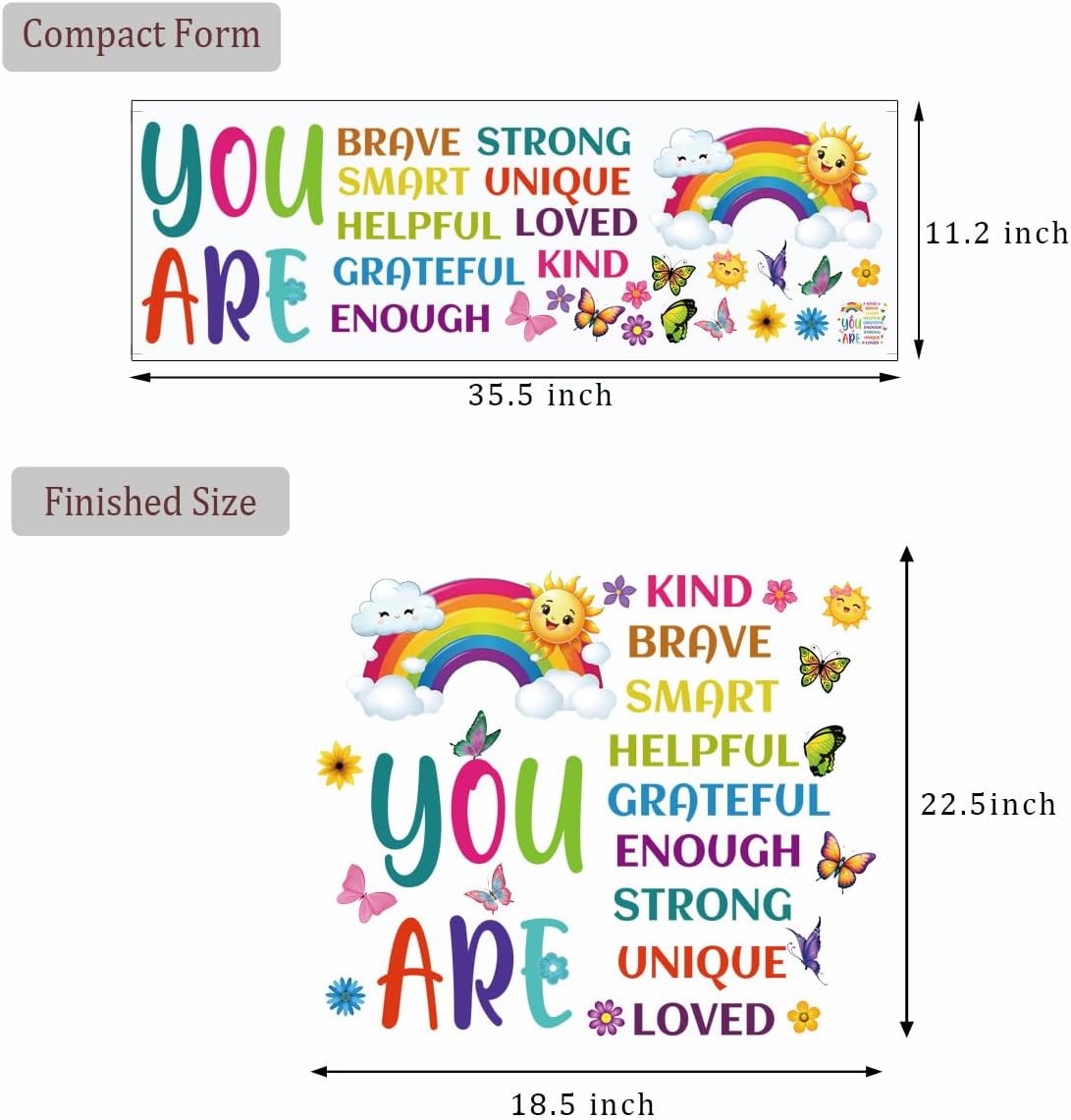 Colorful Inspirational Wall Decal Motivational Inspirational Lettering Quote Sticker You are Kind Brave Smart Wall Sticker for Classroom Nursery Kids Decoration image 2
