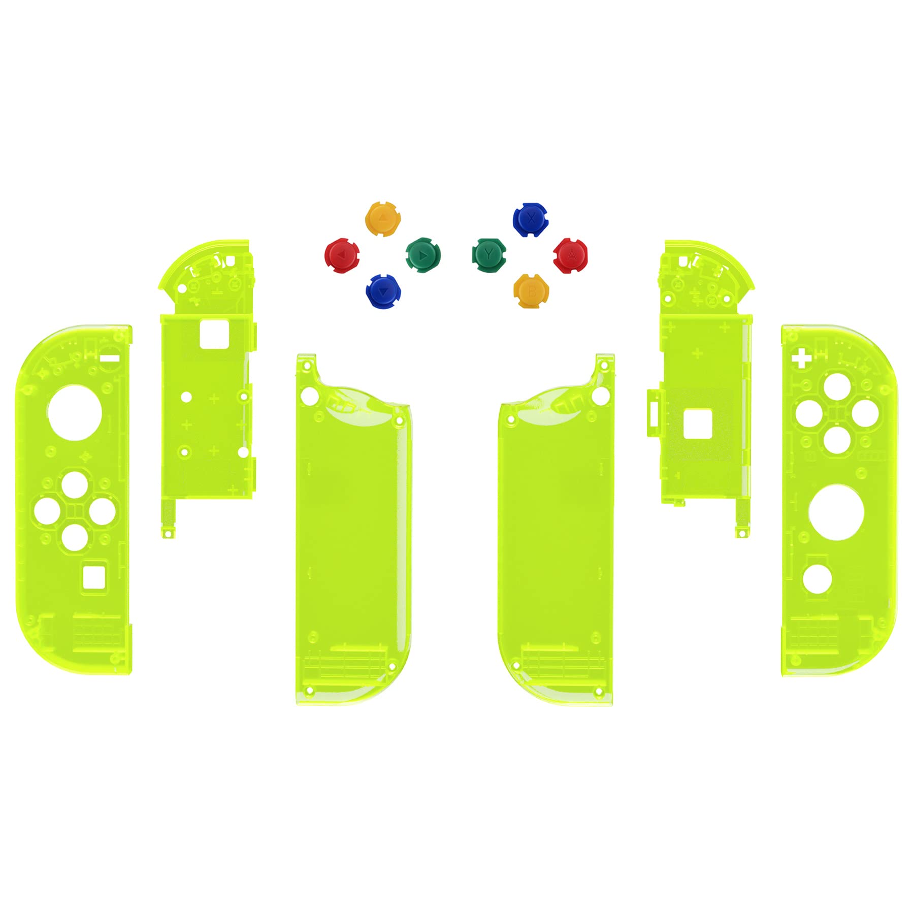 eXtremeRate Cover Custodia Tasti Ricambio per Nintendo Switch/OLED Joycon,Scocca Grip Case Pulsanti Kit per Nintendo Switch/OLED Joystick Controller,Senza Joycon-Trasparente Verde Limone