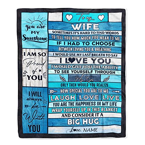 TeesNow Personalized to My Wife Blanket from Husband Wood Laugh Love Live Big Hug Wife Birthday Anniversary Valentines Christmas Customized Fleece Blanket (50 x 60 in Youth Size)