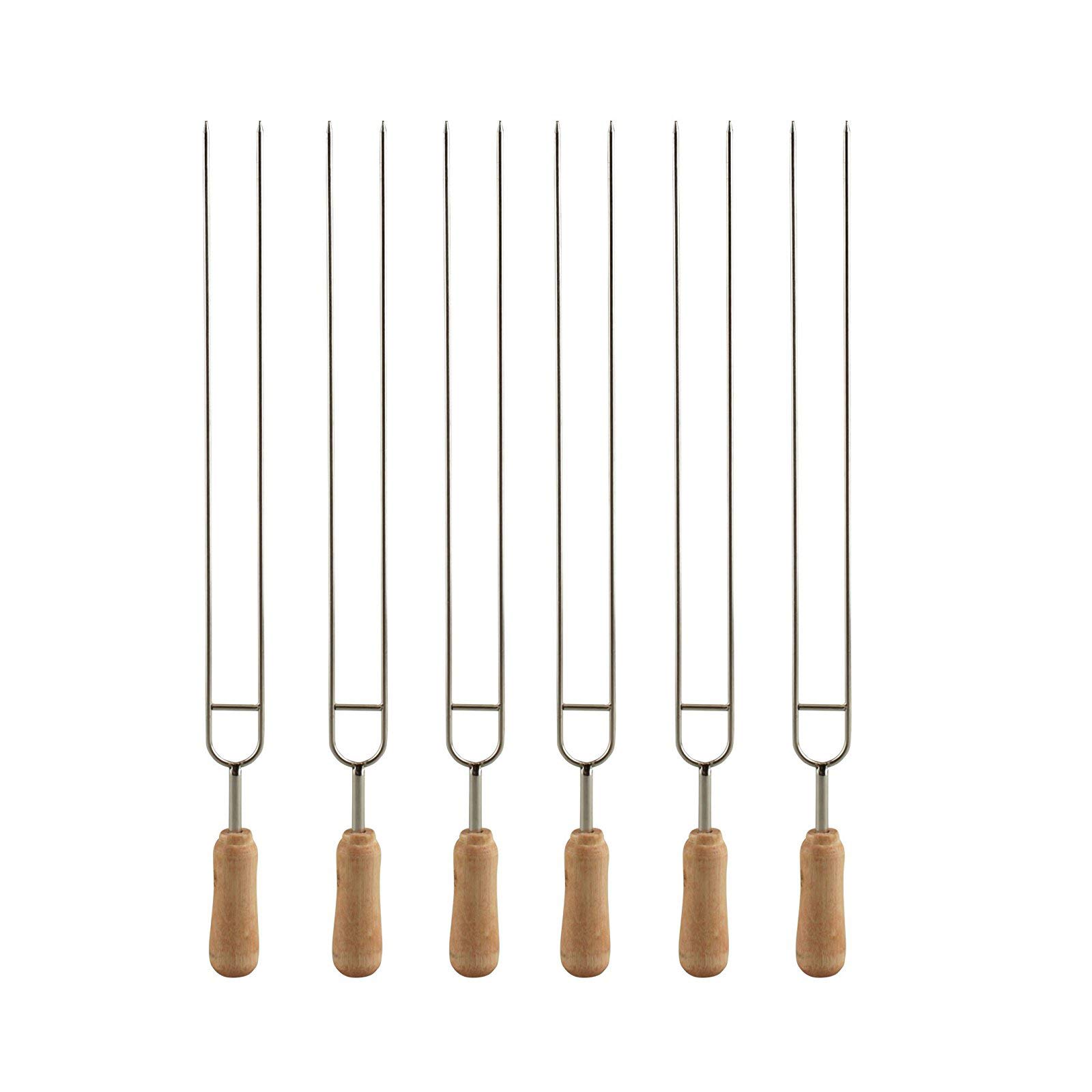 IMEEA Double Prongs BBQ Barbecue Shish Kebab Skewers Stainless Steel Wooden Handle 15 inchï¼Å’6 Pieces