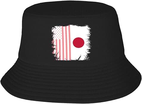 Japan Japanese Flag and America Flag Pink Bucket Fisherman Hat for