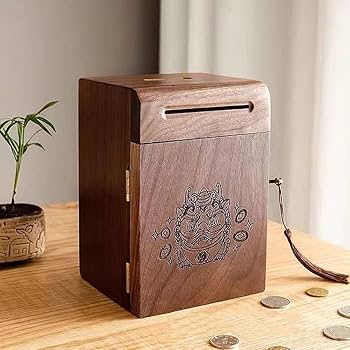 Amazon.co.jp: BOTTLES 貯金箱 鍵付き ミニ金庫 木製 賽銭箱