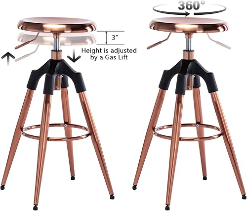 Miniatura 10 de Taburete de bar industrial ajustable,Taburetes de bar giratorios sin espalda,Silla de bar de metal redonda de altura de mostrador,Sillas de comedor