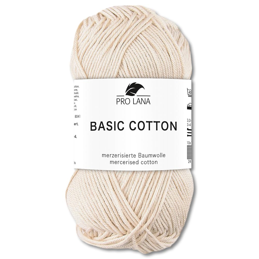 Frida's Wollhaus Pro Lana 50 g Basic Cotton Baumwolle Stricken Häkeln Wolle Basic-Garn 64 Farben (05 | Beige)