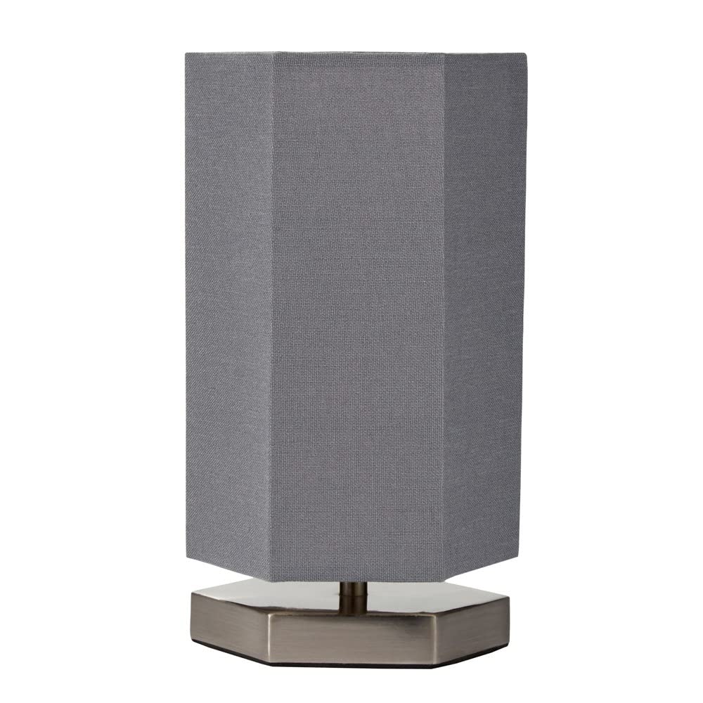 Litecraft Grey Glow Hexagon Table Lamp Bedside Led With Shade - Satin Chrome
