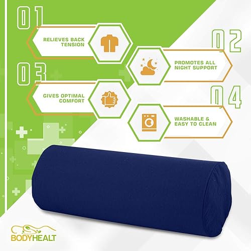 Miniatura 10 de BodyHealt Almohada redonda con densidad extra firme. Rodillo lumbar para soporte de columna vertebral y cuello. Rodillo lumbar, almohadas