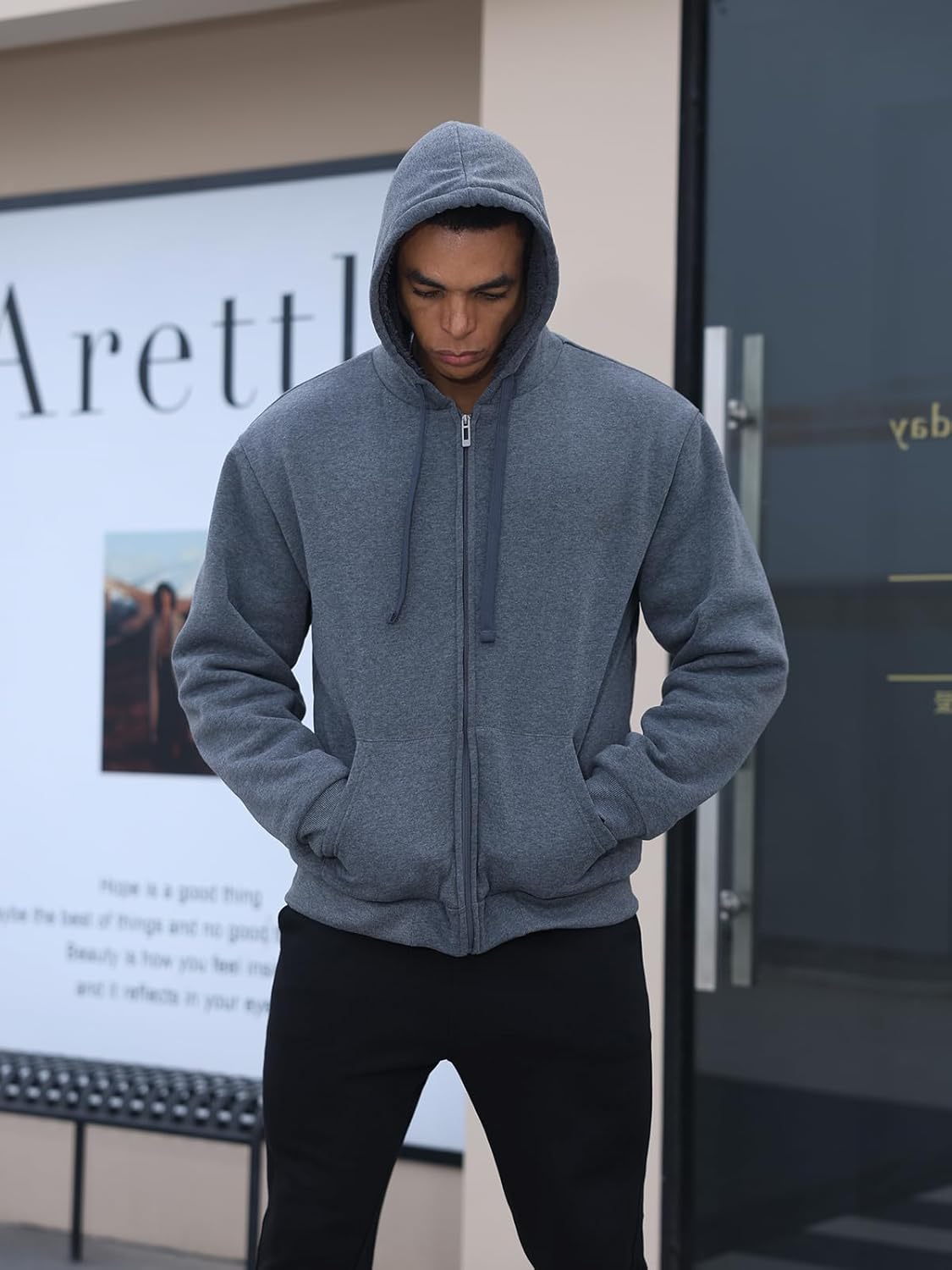 Sherpa Lined Hoodies for Men Heavyweight Fleece Sweats Thick Warm Full Zip Up Jacket Big and Tall - Image 2