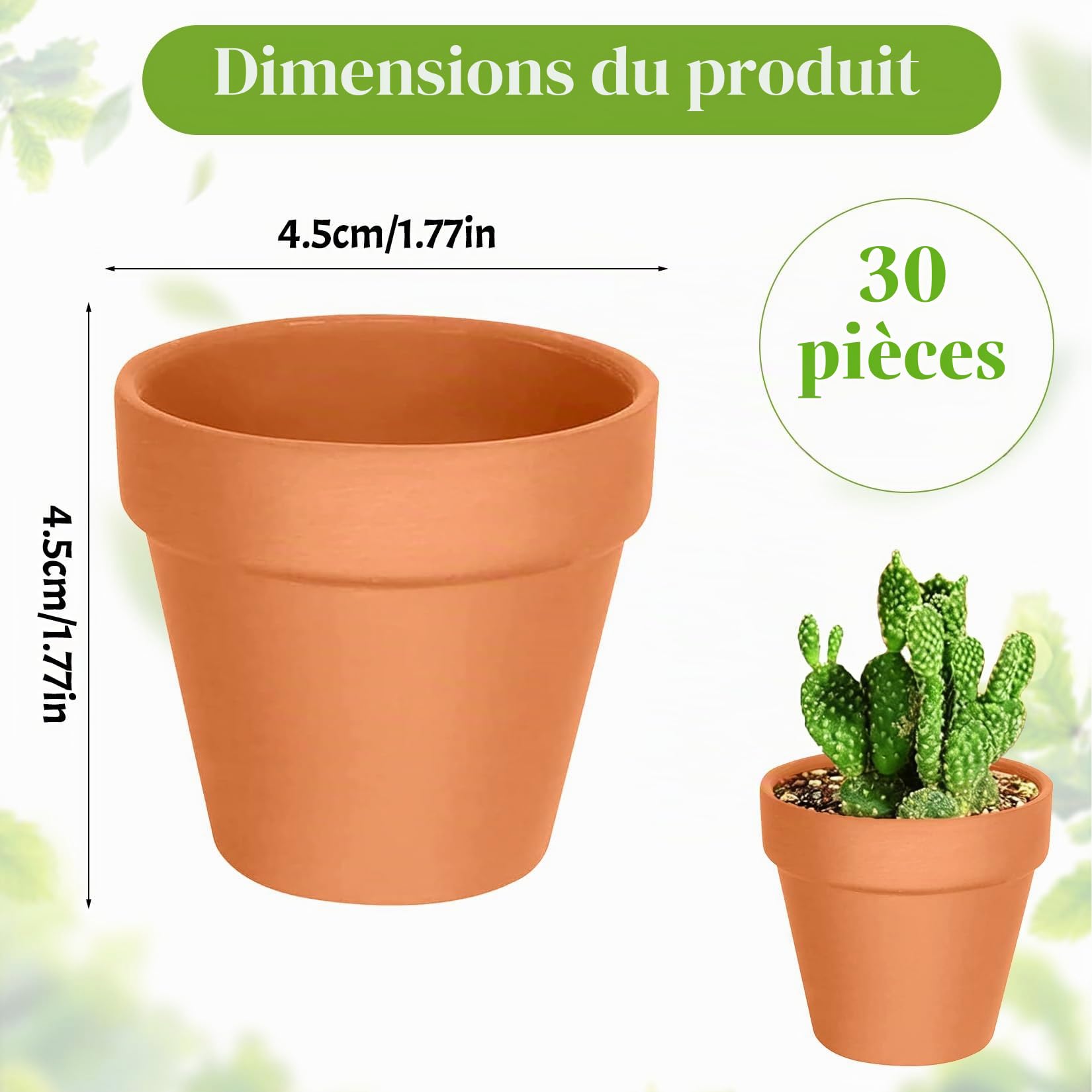 30 Pièces Pots en Terre Cuite Petits 4,5 x 4,5 cm Réutilisables Petits Pots en Terracotta pour le Bricolage Pot en Terracotta Fleurs Pots de Fleurs Mini avec Trou de Drainage pour les Plants