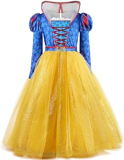 Kids 2025 Snow White Costume Dress Girls Puff Sleeves Snow Princess Birthday Halloween Dress up 4-14 Years - Buy now