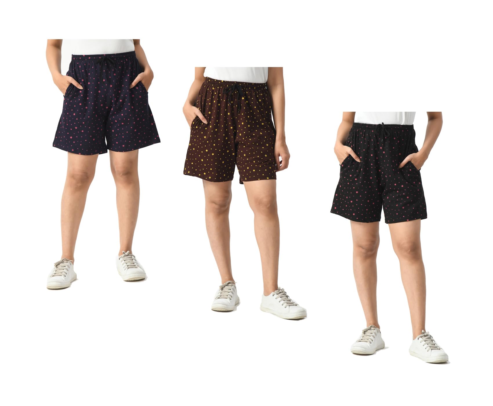 Women Cotton Star Printed Bermuda Shorts (Pack of 3)-picture-30