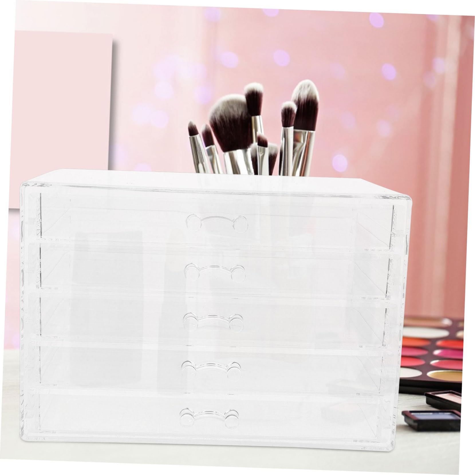 Happyyami Organizador de Maquillaje Acrílico con 5 Cajones Versátil y Fácil de Limpiar para Decoración de Escritorio y Almacenamiento de Cosméticos