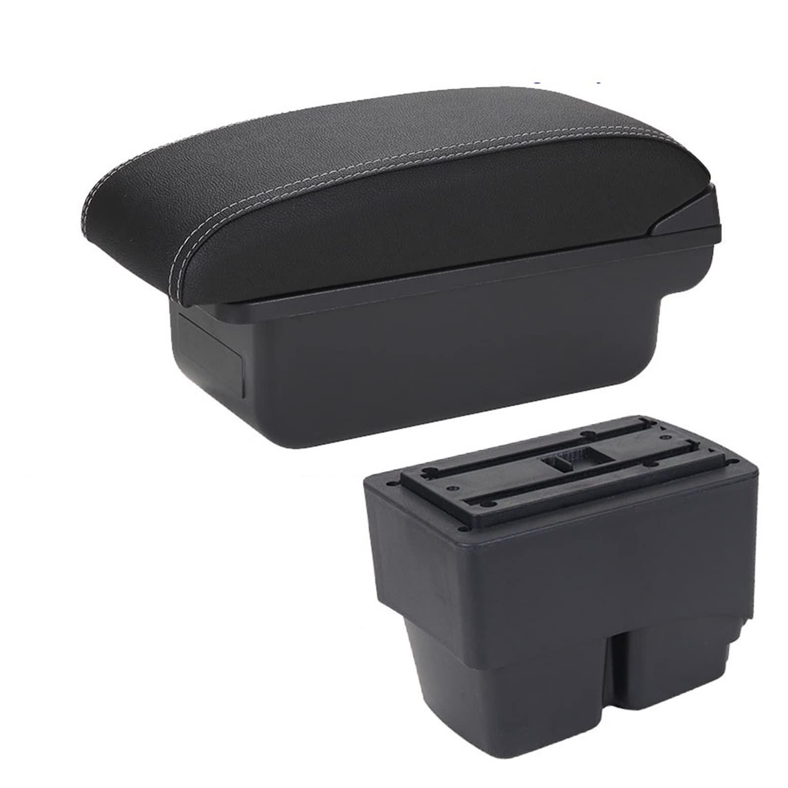 For Ford For Fiesta MK7 Car Armrest Box Car Armrest Storage Box Interior Details Accessories Easy Installation 2009-2017(C3 Black white NOUSB)