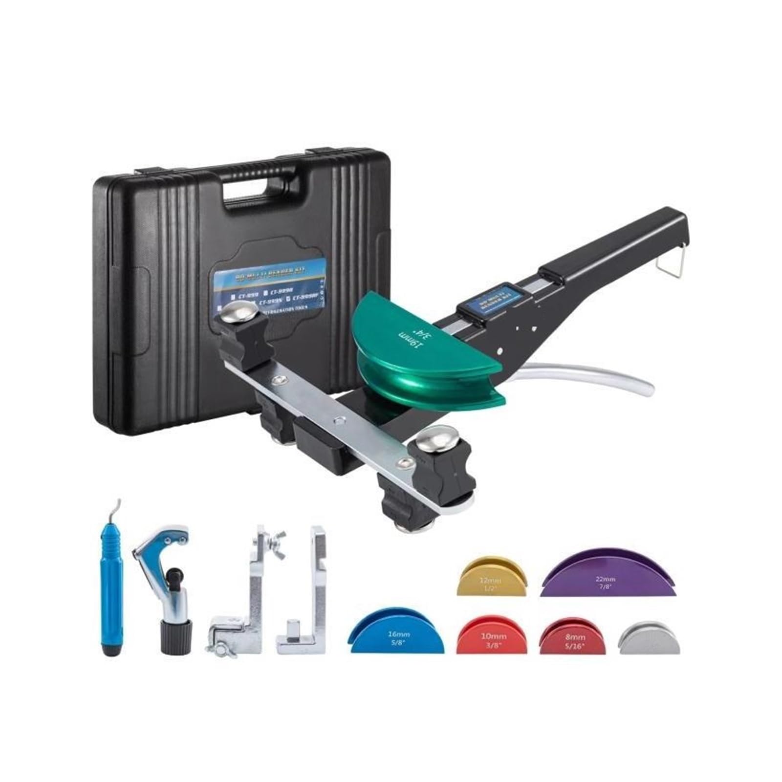Bending Machine, HVAC Refrigeration Manual Copper Ratcheting Pipe Bender Kit with 7 Dies 8-22mm 90° Inward & Outward Tube Bending Tools