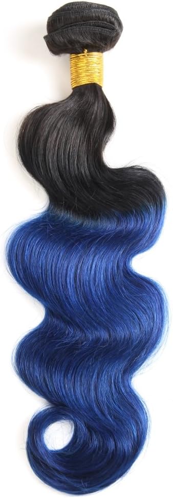 Blue Ombre Hair Extentions Wiggins Hair Two Tone Ombre Brazilian Hair Weaves 7A Virgin Body Wave Human Hair 1 Bundle (22, 1B/BLUE)