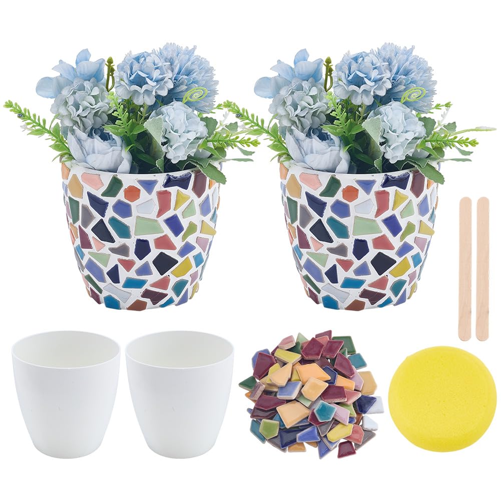 WEBEEDY 2 Sets DIY Vase Mosaic Kit Mosaics Art Craft Kit with Colorful Mosaic Tile,Tool and Instruction for Beginner Adults Make Your Own Decorative Plant Pots Home Decor Holiday Birthday Gifts