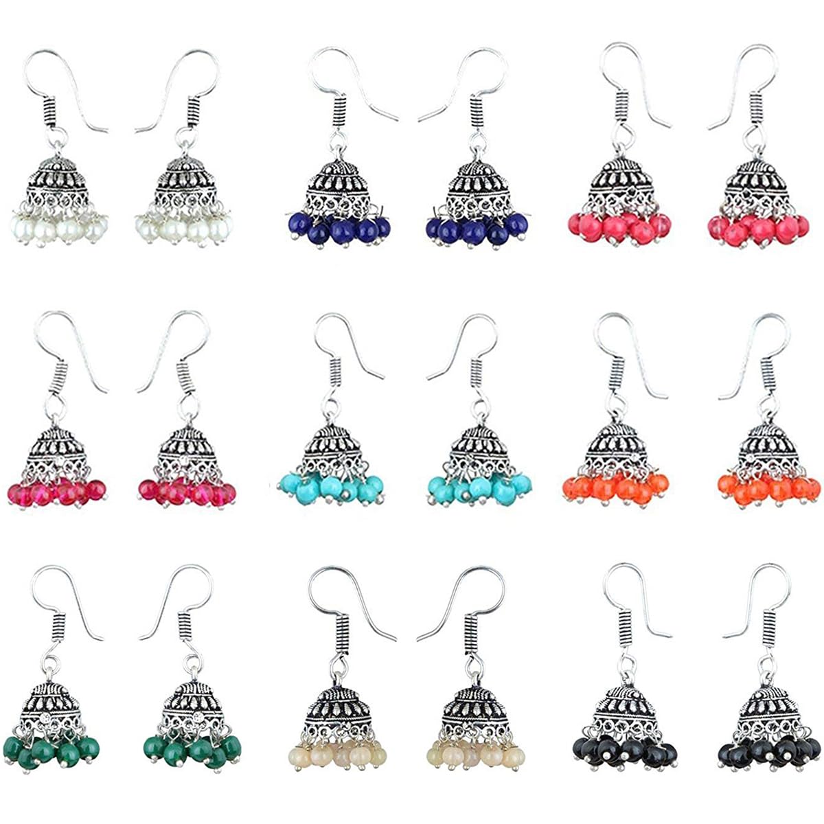 sukkhi Exclusive Multicolor Brass Oxidized Silver Jhumki Earrings for Women - Combo of 9-picture-25