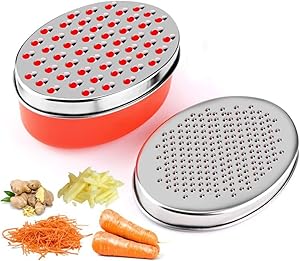 Cheese Grater Lemon Zester with Food Storage Container and Lid - Vegetable Chopper, Grinder Grater for Ginger & Vegetables, Box Grater (Red)