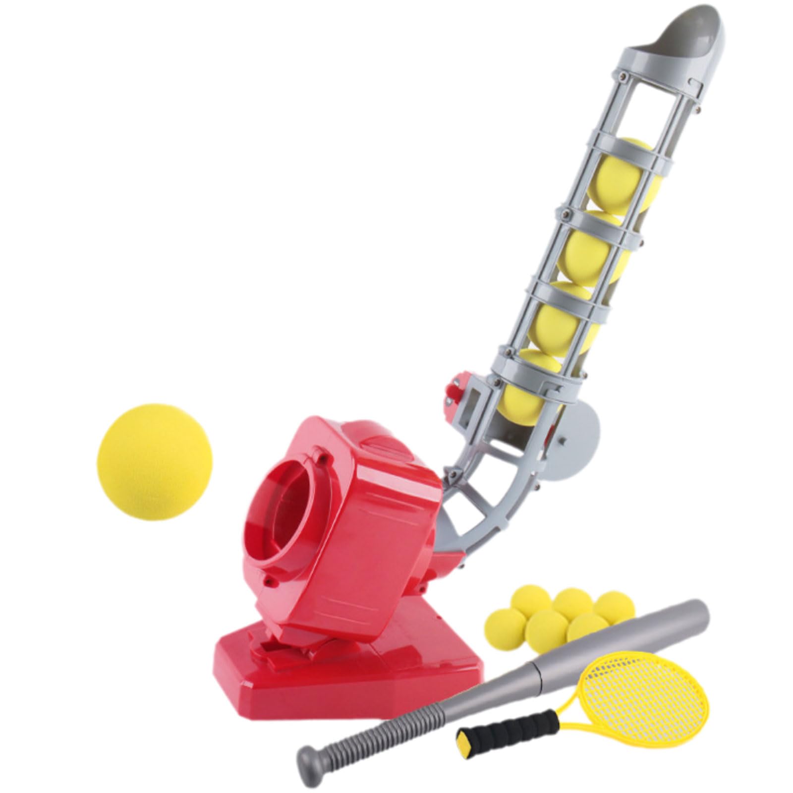 Automatic Tennis Pitching Machine,Baseball Throwing Machine with 6 EVA Balls, Tennis Racket & Bat, Baseball Launchers with Stable Base, Outdoor Sports Games for Kids, for Tennis Training