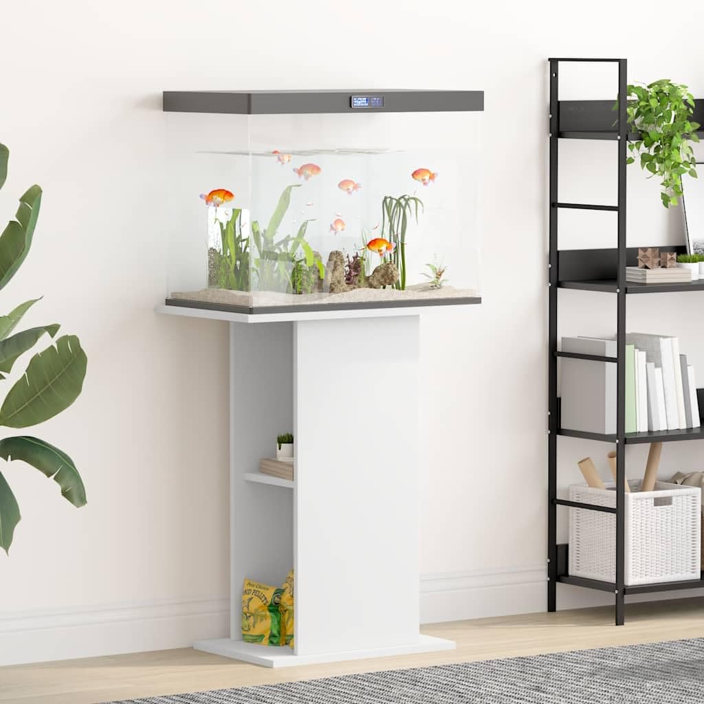 GeenYuu Aquarium Stand White Wood Material 60.5 x 36 x 72.5 cm Sturdy Base Cabinet with Open Compartment for Living Room Office Space Saving Holder and Storage of Accessories and Filters