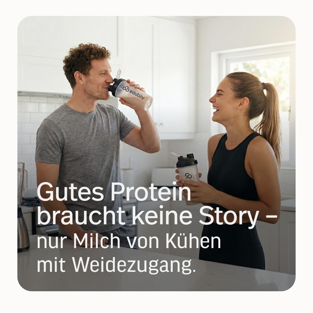 edubily® Whey Protein Konzentrat - Aus Milch von Kühen mit Weidezugang - Ohne Zucker & mit Stevia gesüßt - Optimale Löslichkeit - Made in Germany (750 g, Vanille)