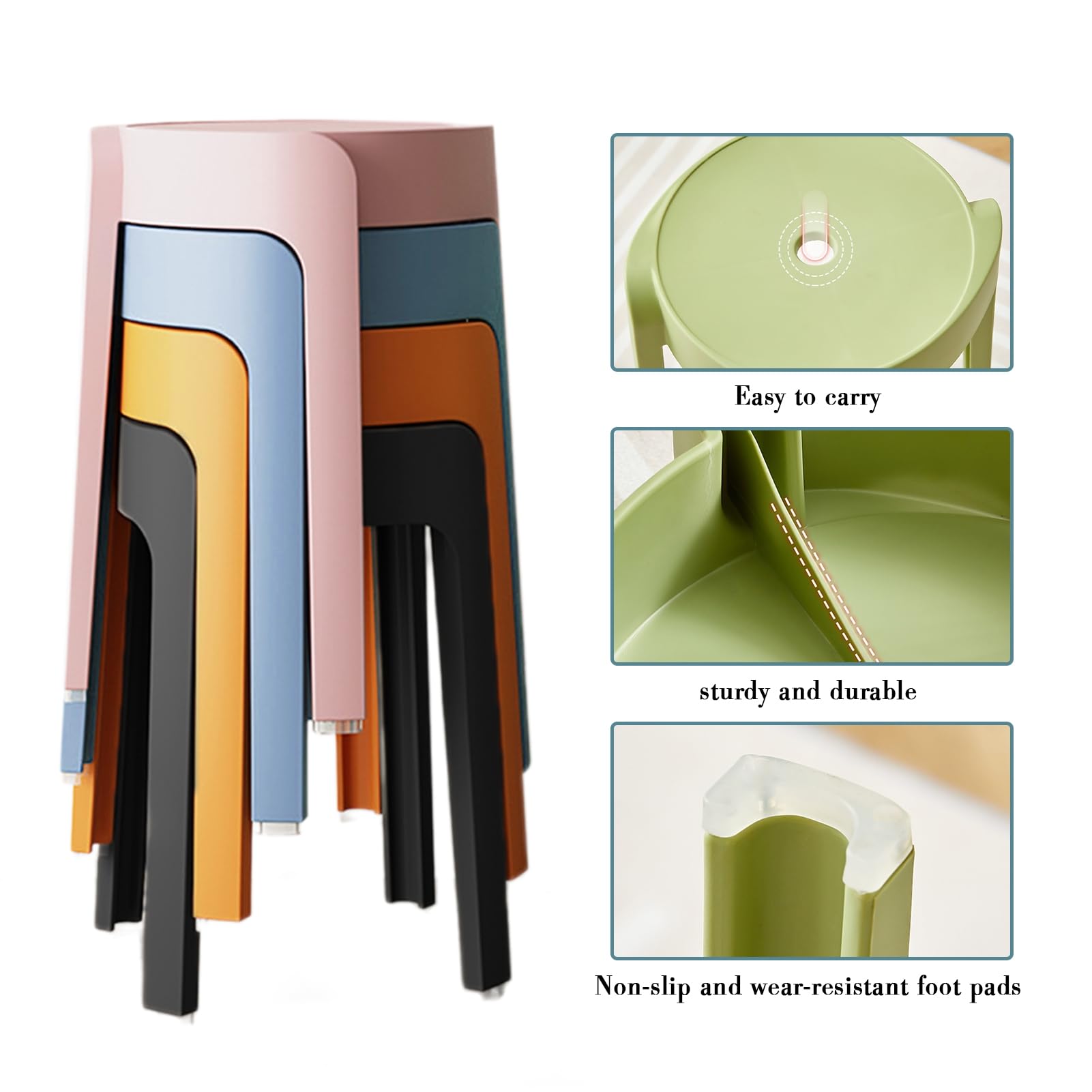 Set di 6 sgabelli colorati impilabili in plastica, sgabelli rotondi portatili e leggeri, per uso interno ed esterno, sedie senza schienale flessibili per casa, scuola, aula