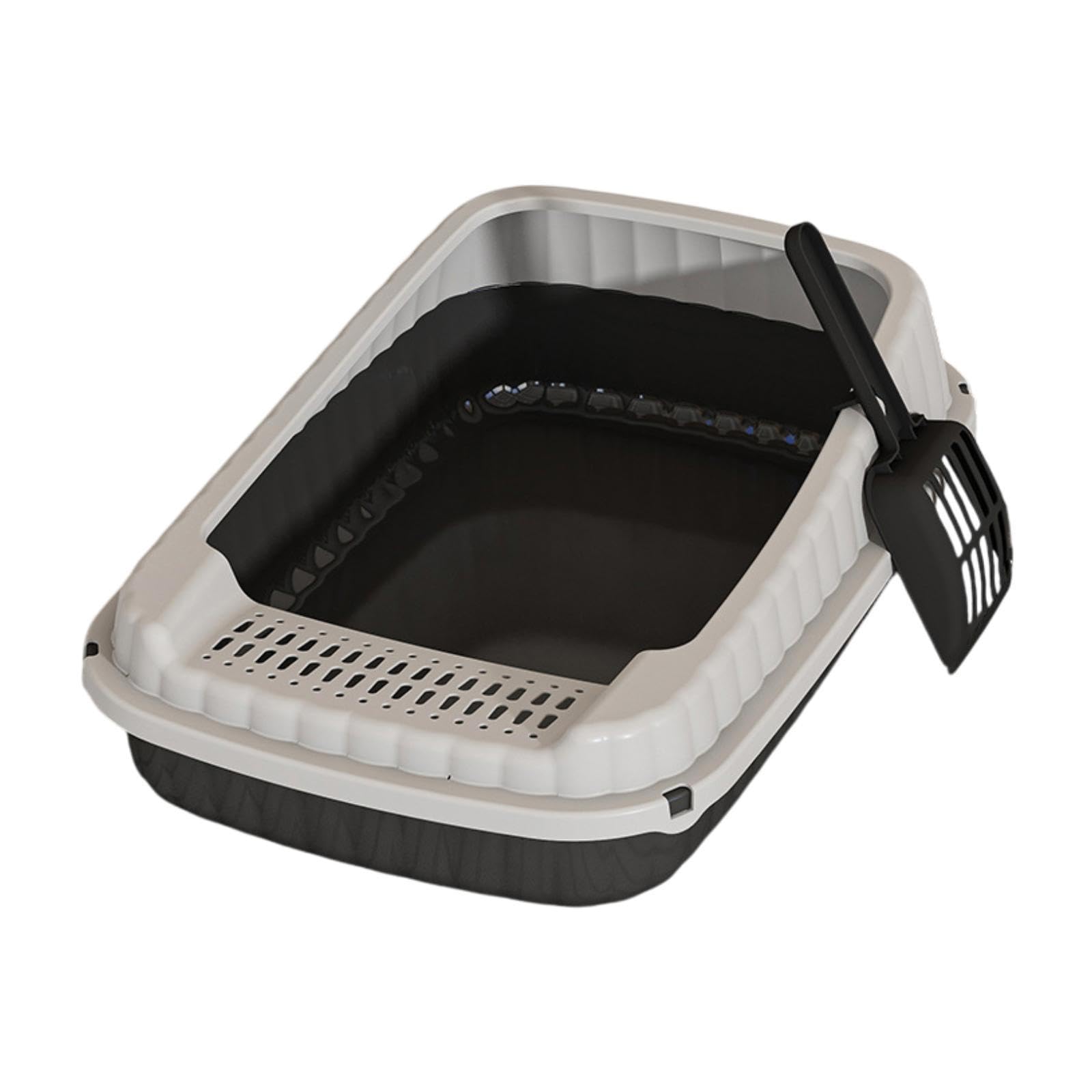 Colcolo Open Top Cat Litter Box Pet Litter Tray,High Sided,Detachable Semi Enclosed Kitten Toilet for Bunny Small Medium Large Cats, black