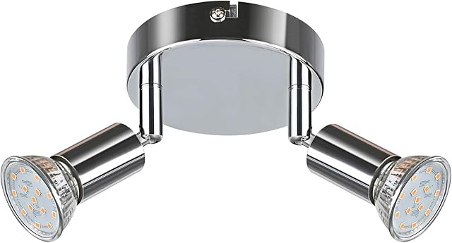 Creyer LED Ceiling Light Rotatable, 2 Way Round Plate LED Ceiling Spot Lights, ø110mm (Including 2x4W GU10 LED Light Bulbs, 400LM, Warm White) LED Ceiling Lamp for Kitchen, Living Room - White Chrome