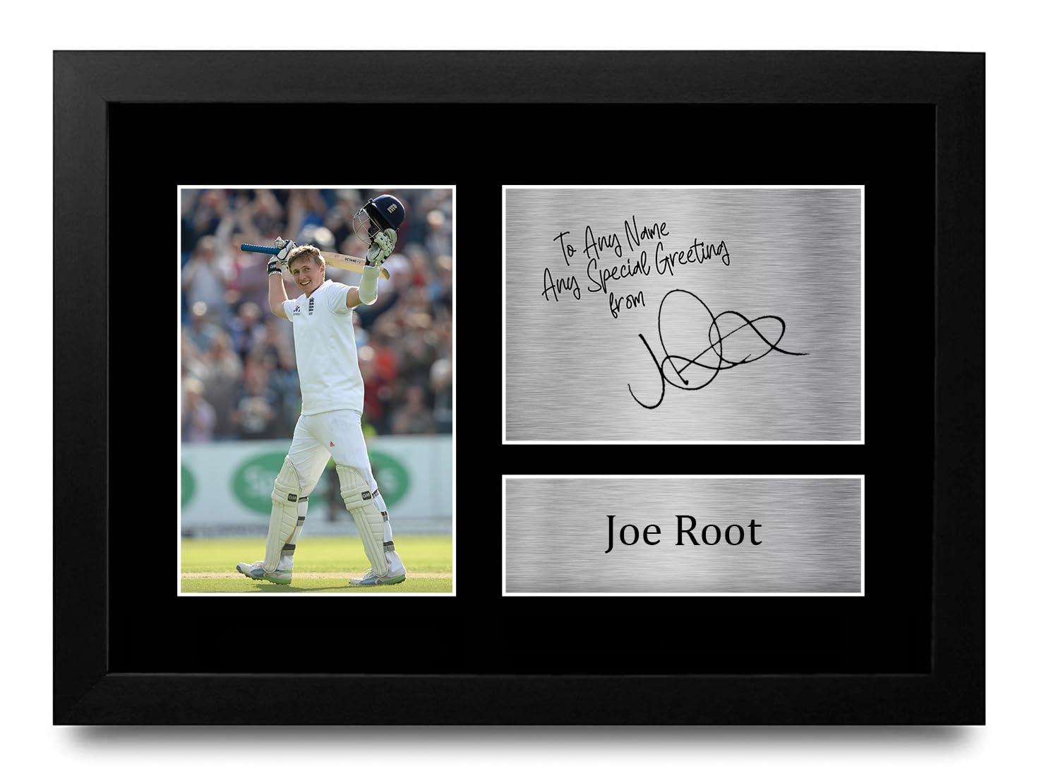 HWC Trading Joe Root Personalised Gift - Signed Autograph Picture, Framed A4 Cricket Memorabilia with Custom Name Message for Birthday Christmas Wedding