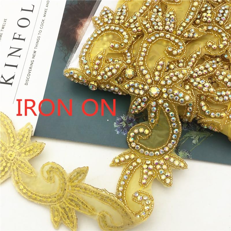 Cinta de diamantes de imitación con motivo de cristal de 5 yardas, cinta con diamantes de imitación para planchar, apliques para decoración de bodas, oro AB