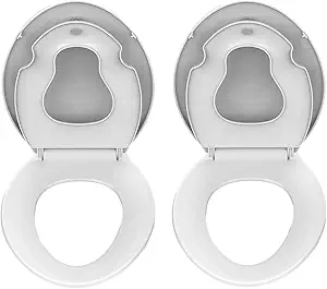Elongated Toilet Seat with Built-in Toddler Seat for Easy Potty Training – Slow Close Feature,Easy Install and Clean, Perfect for Both Adults and Children,White(2 Piece)