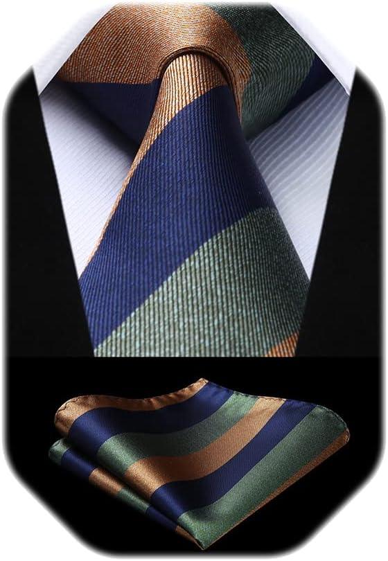 Mens Striped Tie and Pocket Square Set Necktie for Men