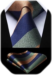 HISDERN Mens Ties Striped Ties for Men Formal Tie and Pocket Square Set Necktie for Wedding Business Graduation