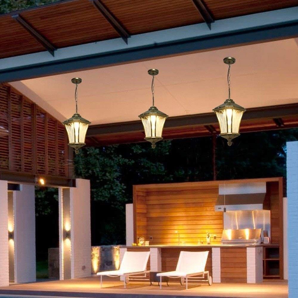 Zewnętrzna aluminiowa lampa wisząca Tradycyjne zewnętrzne sufitowe lampy wiszące 1 × E27 Vintage Antyczne aluminiowe wykończenie Przedpokój Ogród zimowy Balkon Weranda Żyrandol Interesting