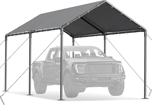 Miniatura 2 de Toldo resistente de 10 x 20 pulgadas, carport de metal impermeable con 6 estacas de acero al aire libre para coche, barco, SUV, fiesta (gris)
