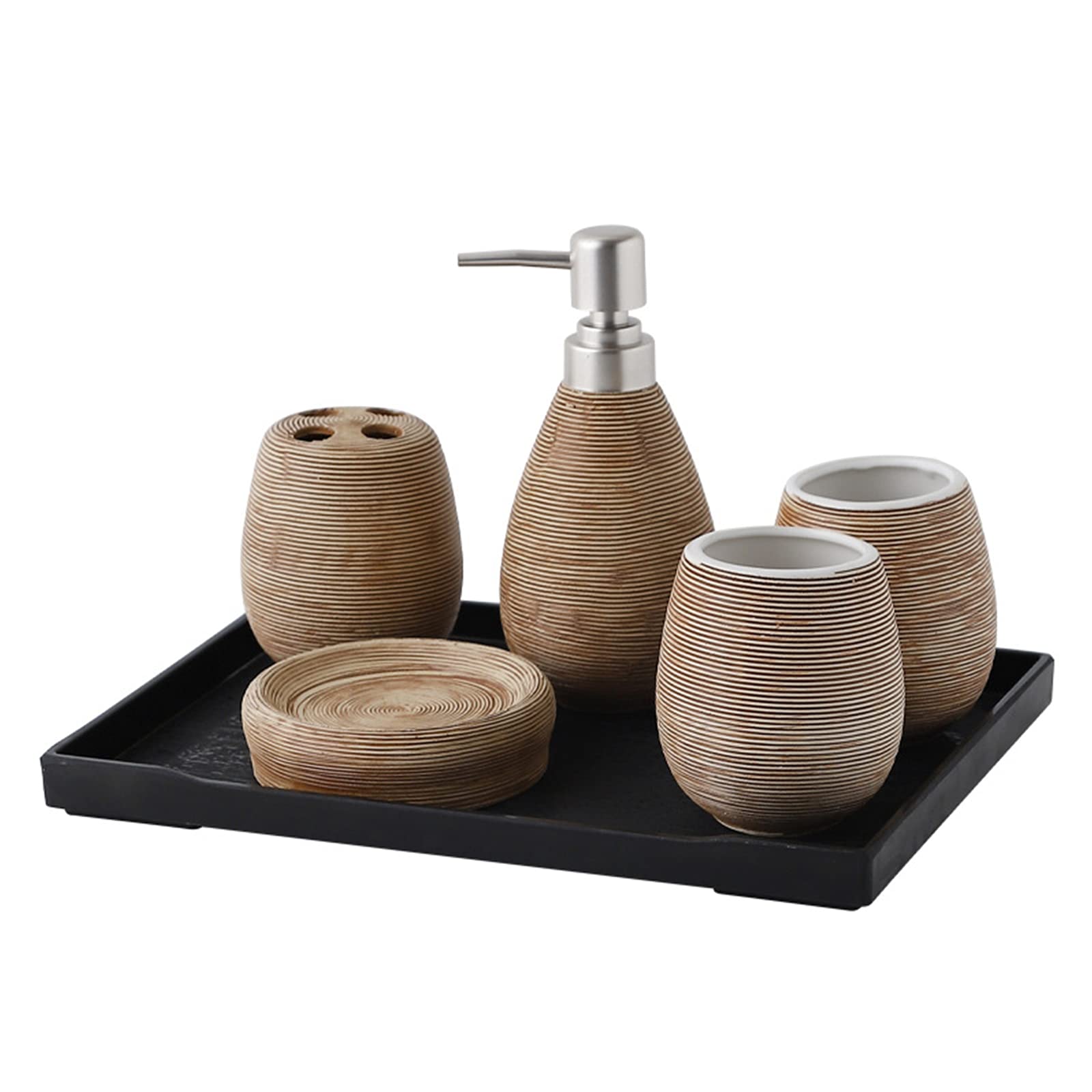 Bad-Accessoires Set Keramik Badezimmer 6-Teilig Mit Seifenspender Zahnbürstenhalterung Seifenschale Becher Und Ablagefach Luxuriöses Badezimmer-Set,Braun