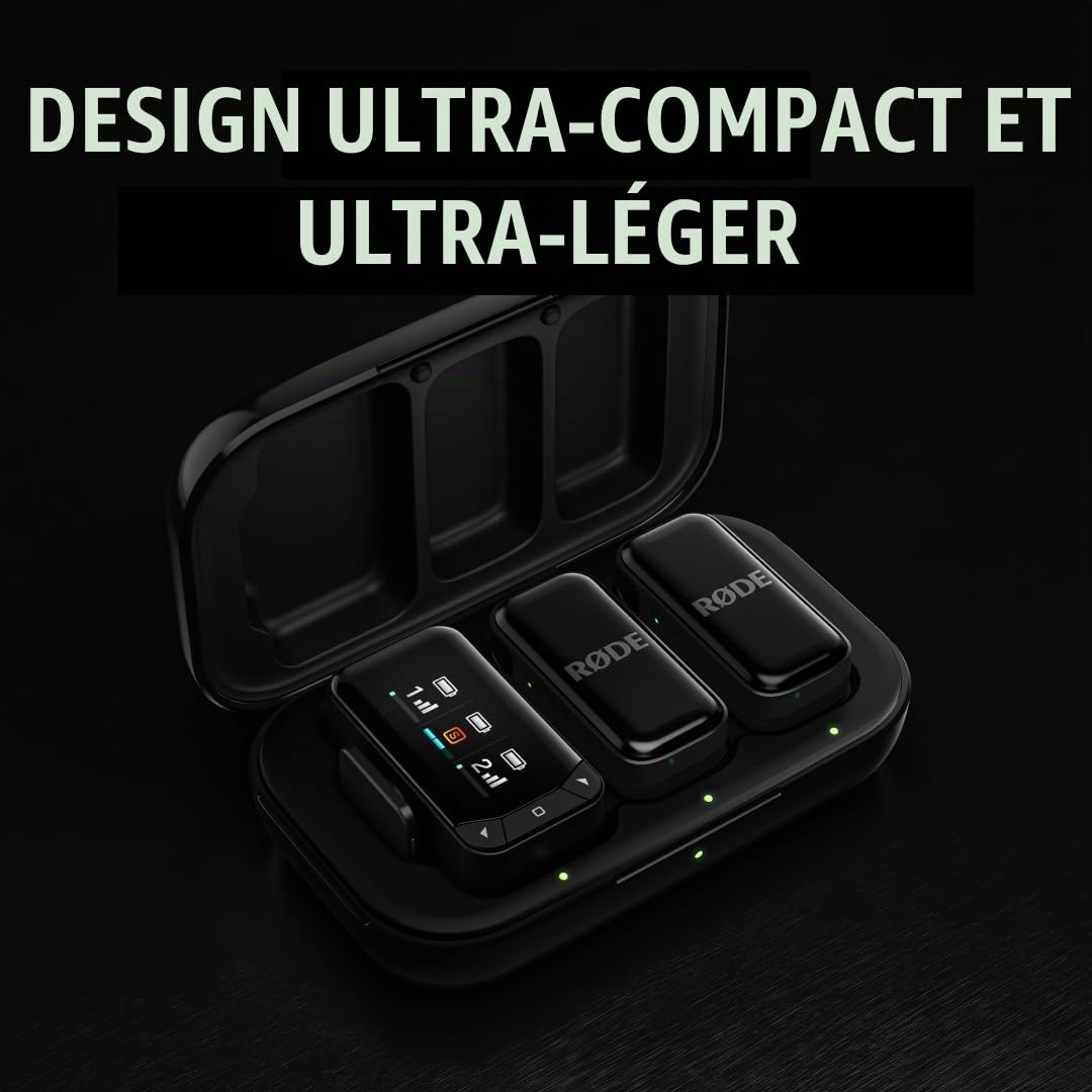 RØDE Wireless Micro - Kit de Microphone sans Fil Compact pour caméra, Deux micros avec récepteur pour caméra, récepteur pour Smartphone et étui de Charge pour la création de Contenu - USB-C, Noir