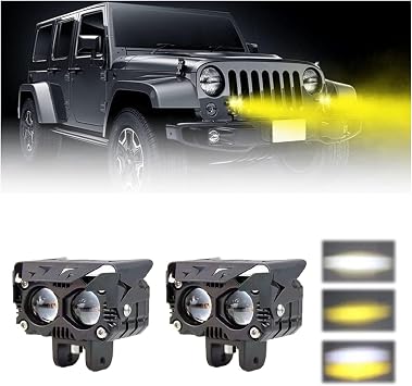 Motorcycle Driving LED Auxiliary Light, Motorcycle Headlights Work Fog Lights Fit for Motorcycle Truck Car ATV SUV Boat Forklift Tractor 2pcs White and Yellow Lens Spotlight Double Lights