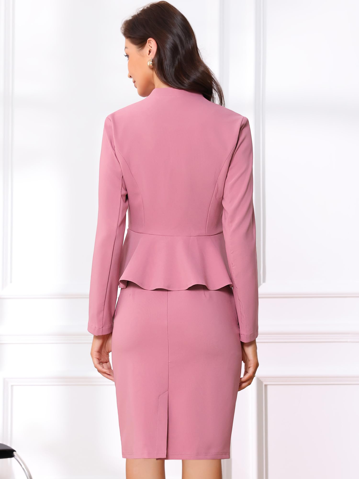 Allegra K Ensemble de Costume 2 pièces pour Femme à Manches Longues sans col Peplum Blazer Jupes Crayon