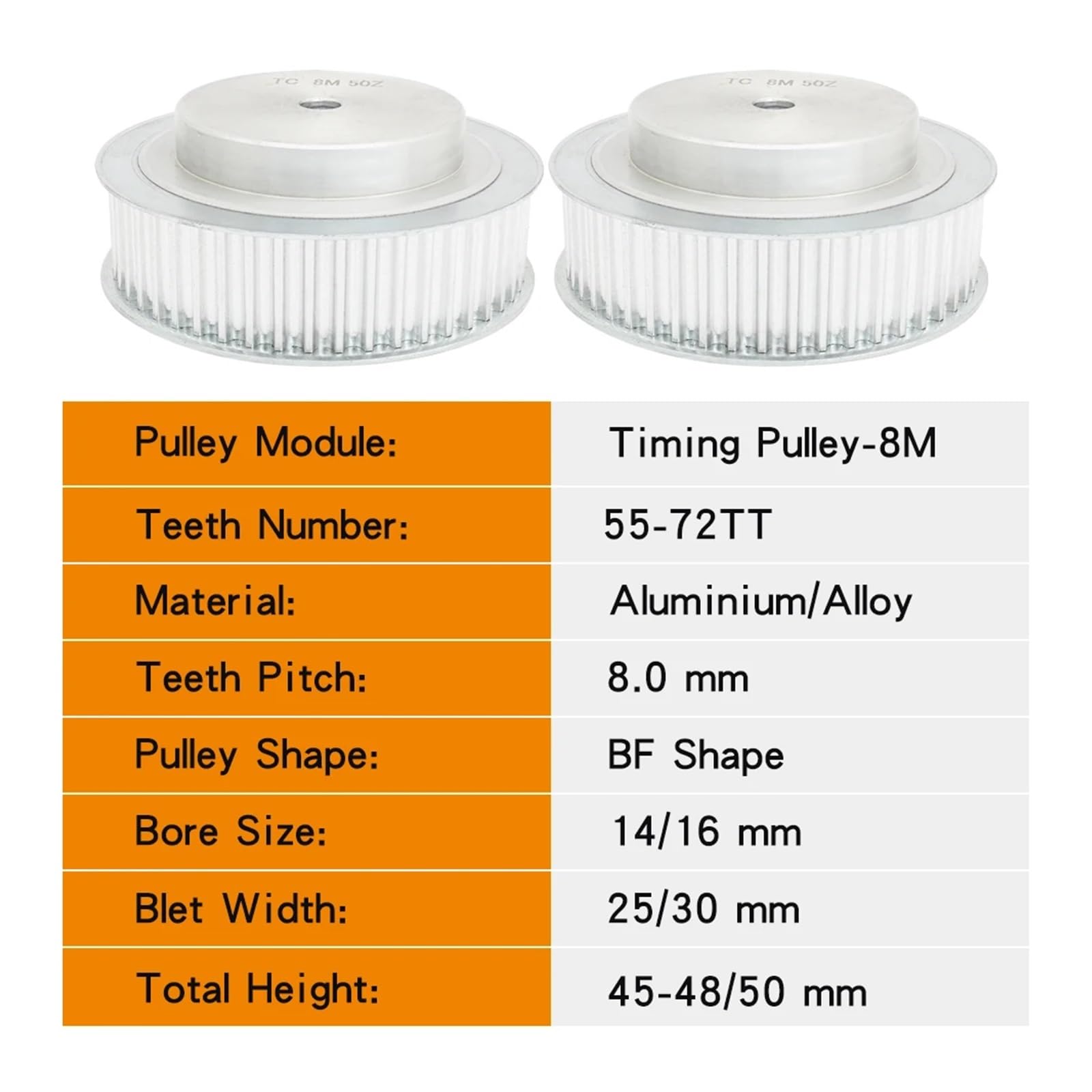 1pc Riemenscheibe 8M-55T/56T/58T/60T/70T/72T Bohrungsgröße 16 Mm Zahnteilung 8mm Legierung Zahnscheibe for Breite 25/30 Mm 8M Zahnriemen(8M55T (Bore 16 mm),1pc27 mm)