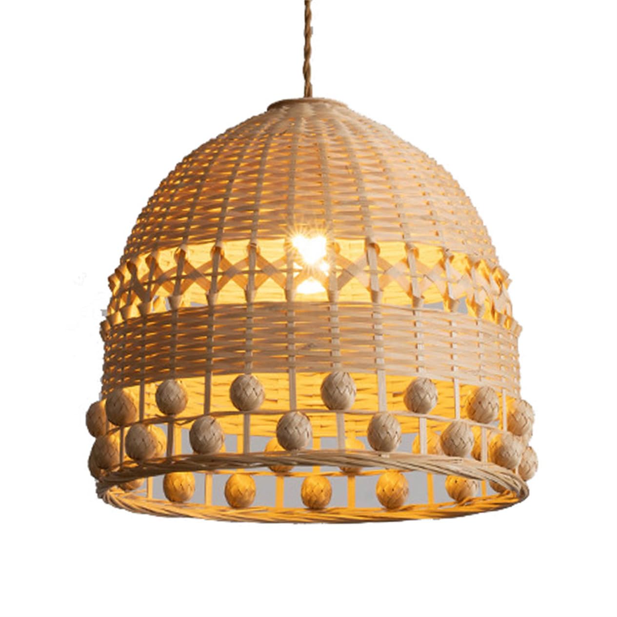 HAIIQU Hand Woven Rattan Lamp Shade - Elegant Bamboo Pendant Lights 3 Size - Large Hanging Natural Bamboo Woven Chandelier - Boho Style Wicker Lighting Fixture - For Kitchen Island, Living Room