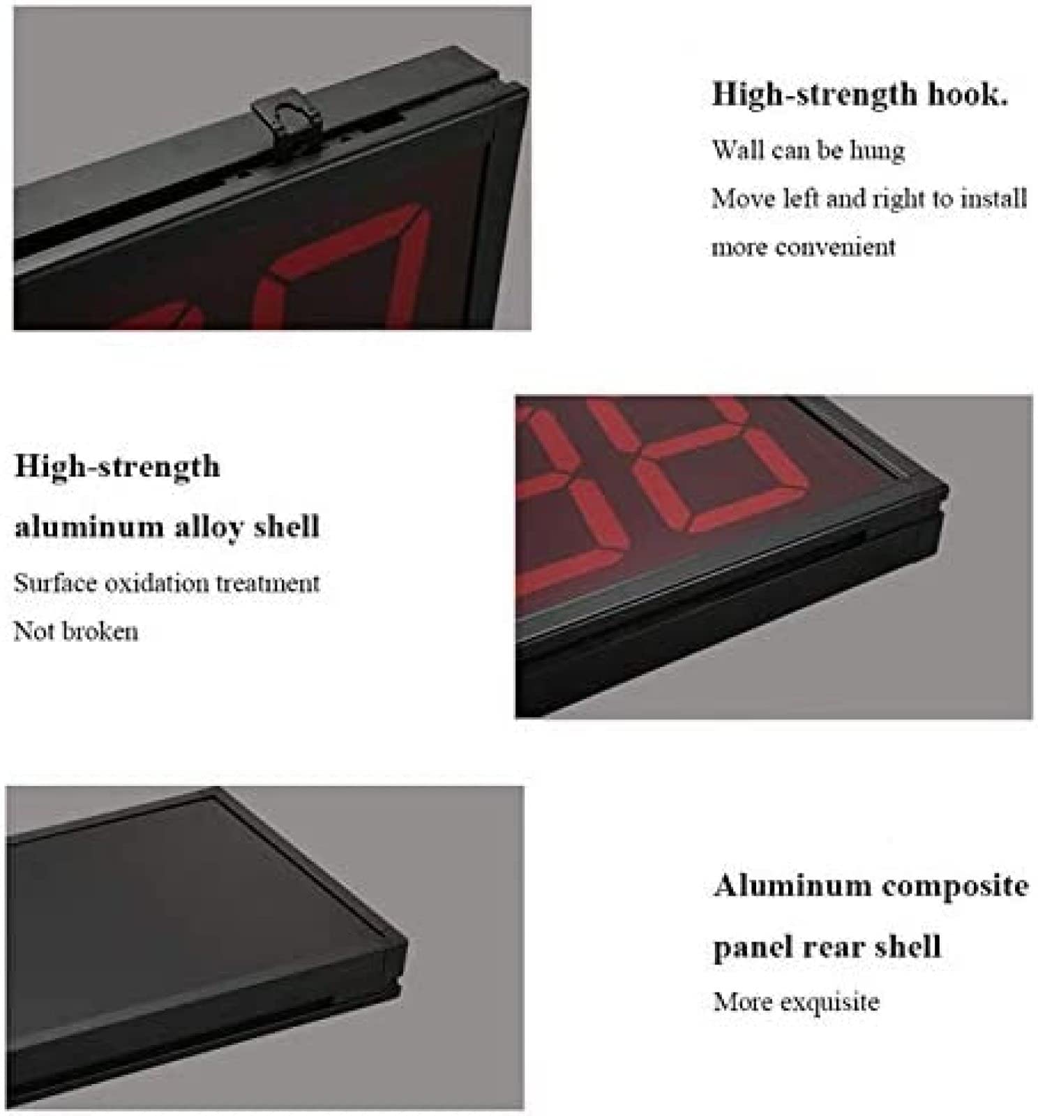Reloj digital LED para gimnasio con control remoto, cronómetro, alarmas, temporizador, humedad y temperatura, reloj de pared de gran tamaño de 27,8 x 7,6 pulgadas para oficina, casa, lugar público