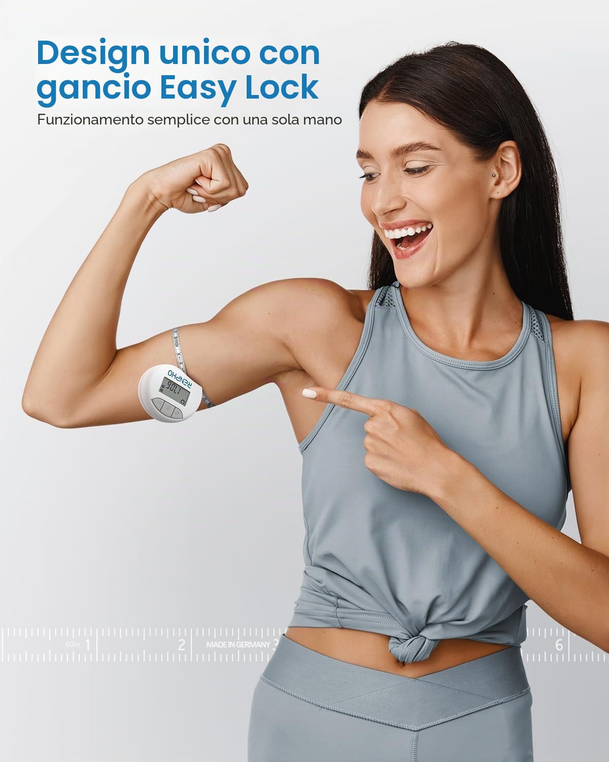 RENPHO Metro a Nastro Smart per Misurazione del Corpo con App Tramite Bluetooth, per Misurare Varie Circonferenze del Corpo, Aumento Muscolare, Risultati di Fitness e Bodybuilding, in Pollici e CM