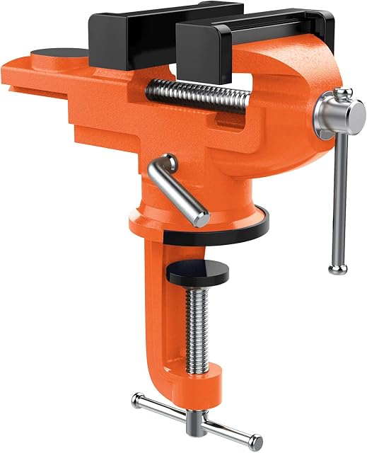 Nuovoware Table Vise 70mm, 360° Swivel Base Universal Home Vise Portable Bench Clamp, Clamp-on Vise Bench Clamps Fixed Tool for Woodworking, Metalworking, Cutting Conduit, Drilling, Sawing, Orange