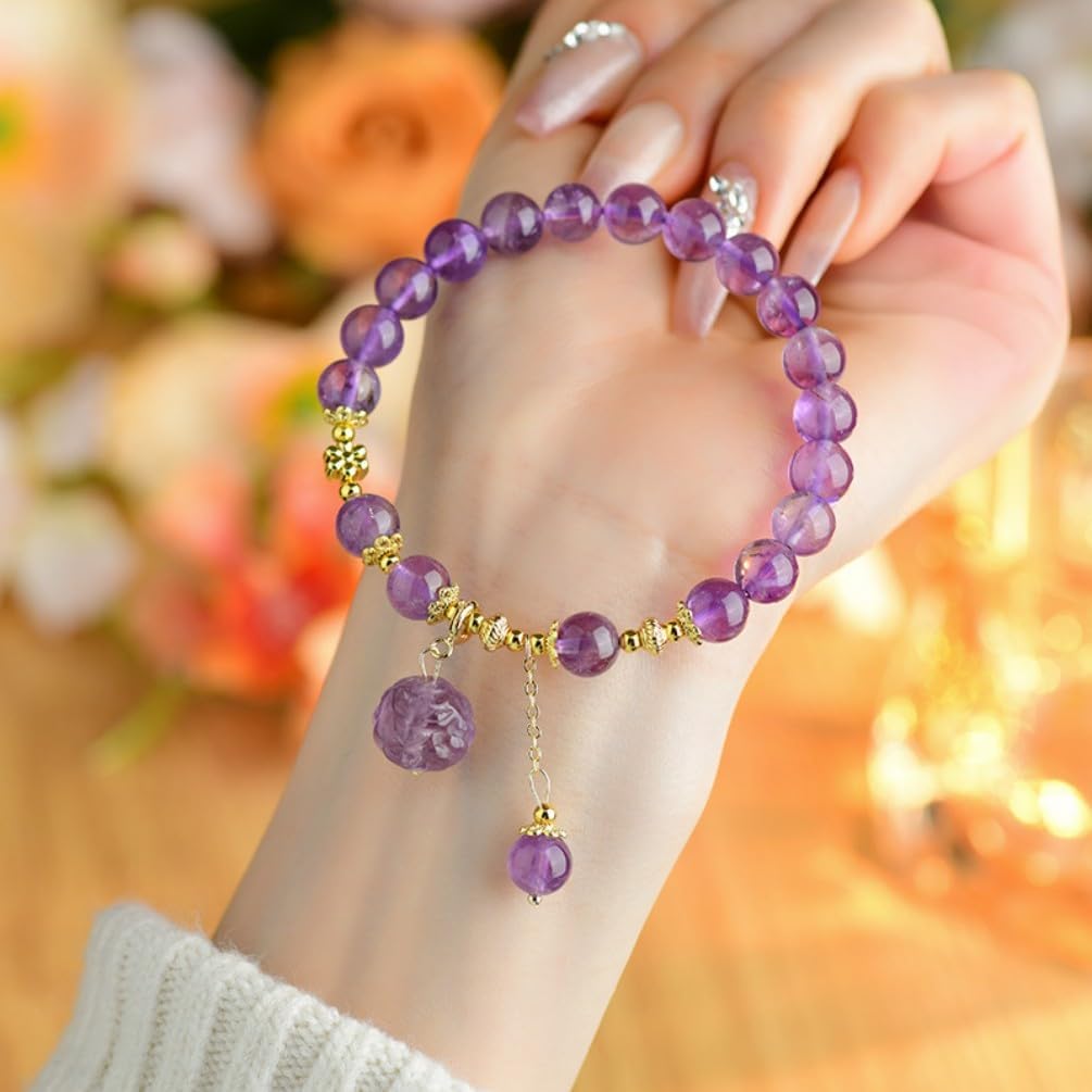 DorkTees (C589紫水晶手链) 天然梦幻紫水晶 Fengshui Jade Bracelet Lucky Charm 手链原创设计新中式复古风格手串送闺蜜